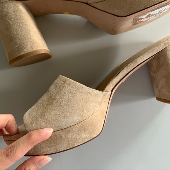 Veronica Beard 9.5 Dali Block Heel Sandals Suede Tan Beige - Picture 4 of 12